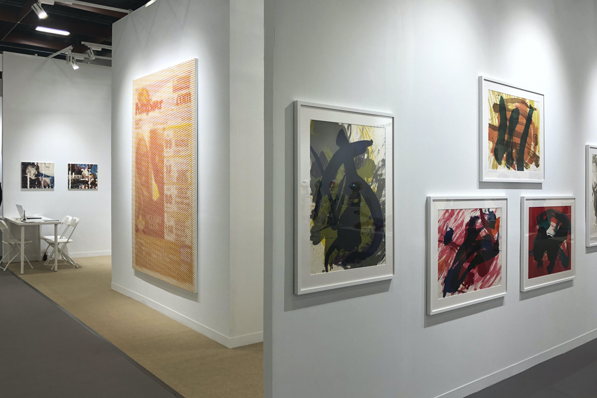 Installation view, artwork, left to right: Shiori Tono; Mungo Thomson; Kazuo Shiraga