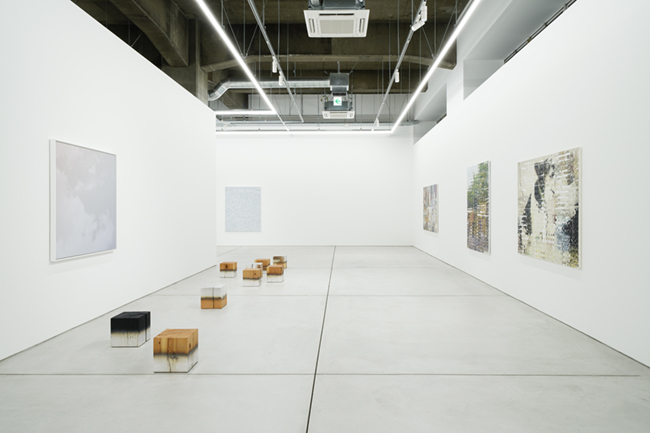 Installation view, artwork, left to right: Miya Ando, Shiori Tono