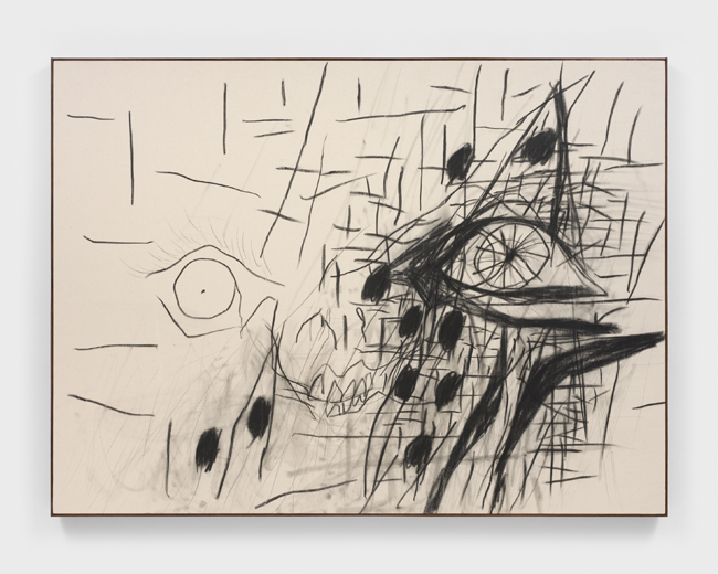 Anthony Miler, <em>Not Titled</em>, 2020-2021, graphite on raw canvas with walnut frame, 133.4 x 179.1 cm
