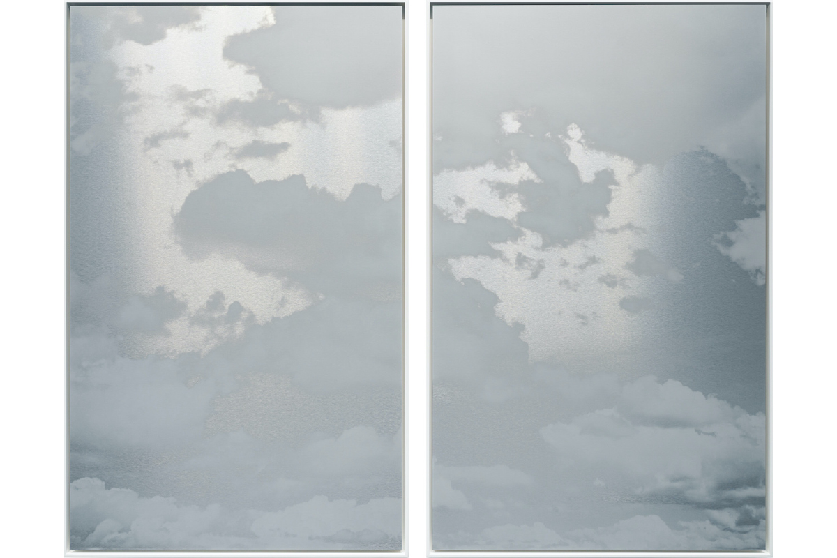 Miya Ando, <em>May 10 2021 Kumo (Cloud) Diptych NYC</em>, 2021, ink on aluminum composite, 153.7 x 189.2 cm