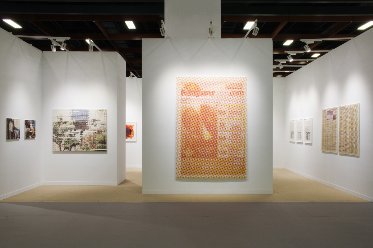 Installation view, artwork, left to right: Shiori Tono; Kazuo Shiraga; Mungo Thomson