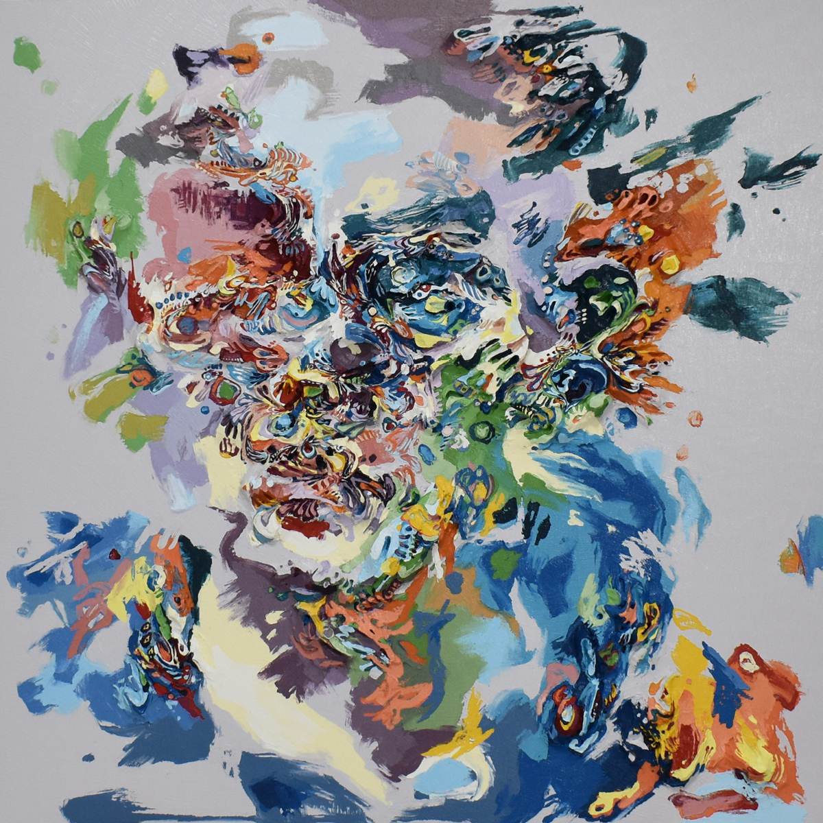 Anne Kagioka Rigoulet, <em>Portrait-9</em>, 2022, oil and mixed media on panel, 100.0 x 100.0 cm
