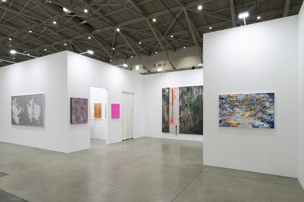 Installation view, artwork, left to right: Miya Ando; baanai; Michael Kagan; Keisuke Tada; Anne Kagioka Rigoulet